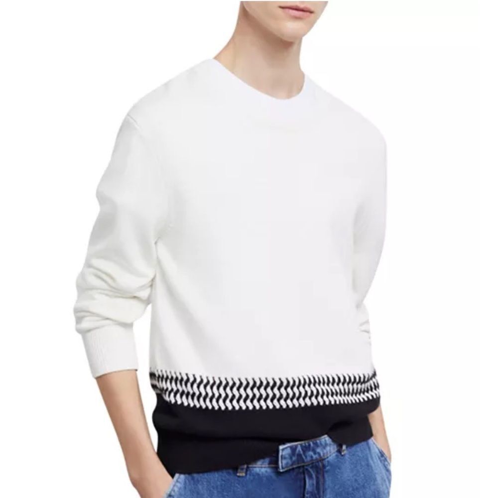 $265 The Kooples Twotone Knit Sweater in White NWT
